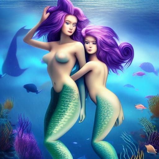 Twin Mermaids in Ocean Fantasy: Hyperdetailed Masterpiece