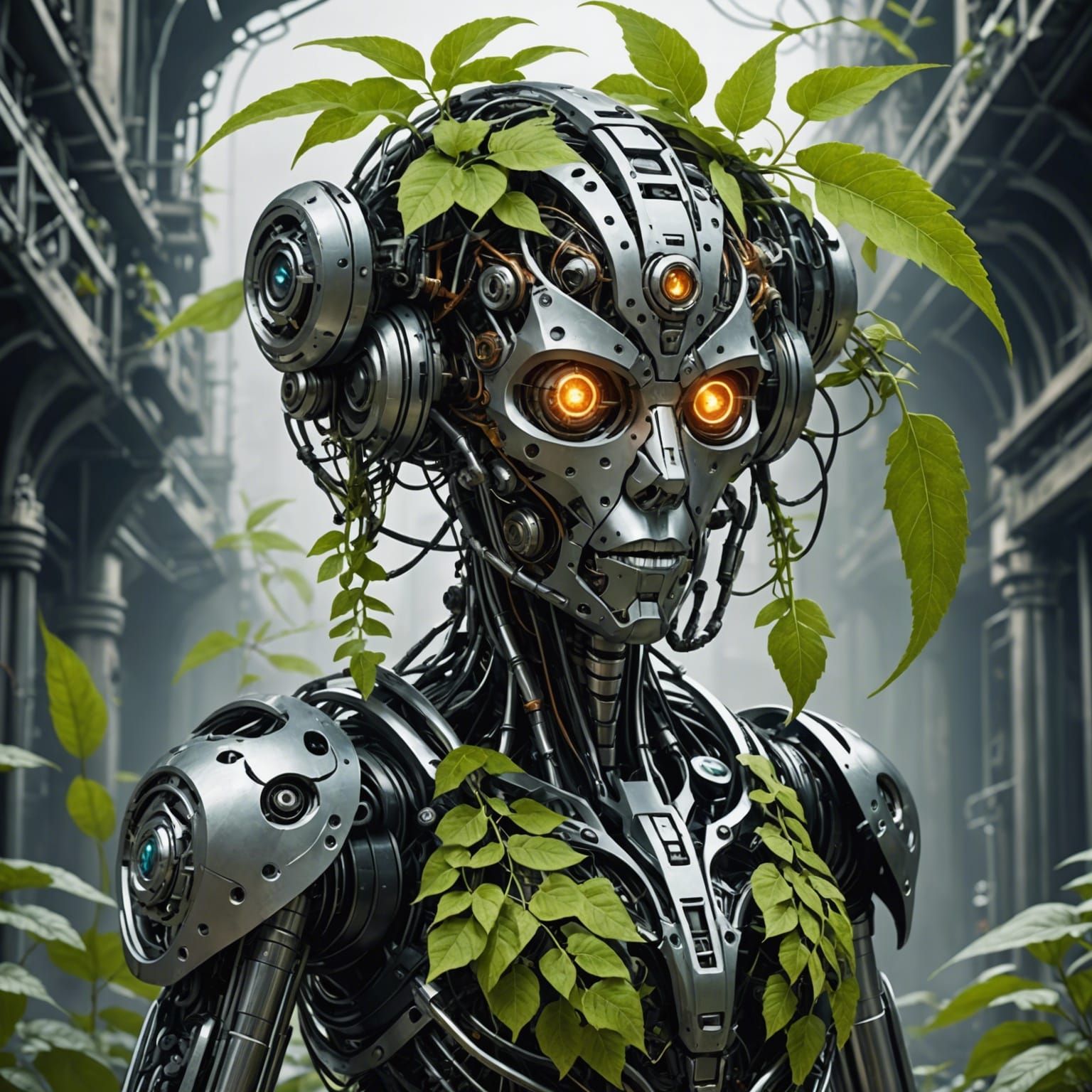 Biopunk Organic Mechanical Fusion in Dystopian Setting