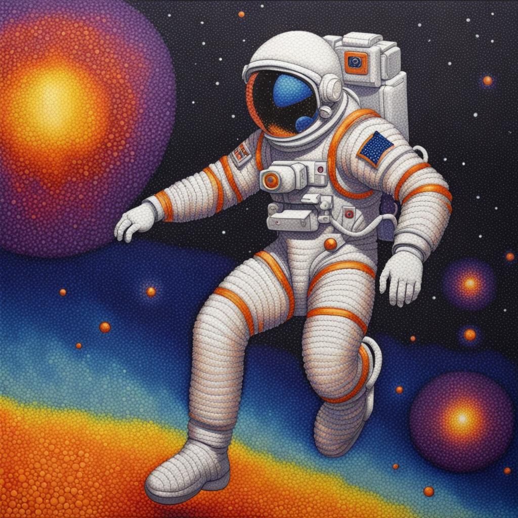 Astronaut in Kinetic Pointillism with Analogous Colors