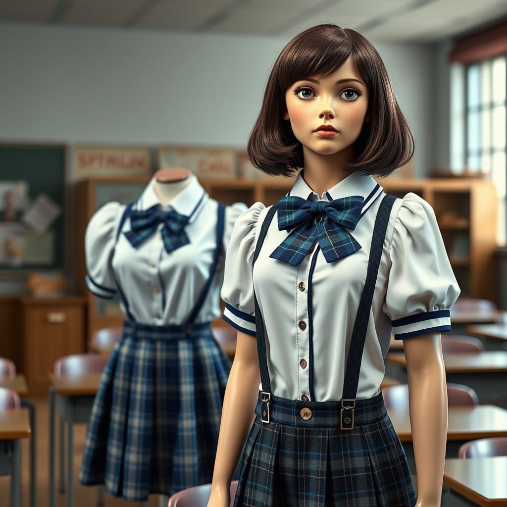 Chrome Schoolgirl Uniform Displayed as Digital Painting