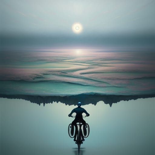 Dreamlike Surrealist Landscape with Melting Clocks and Cycli...