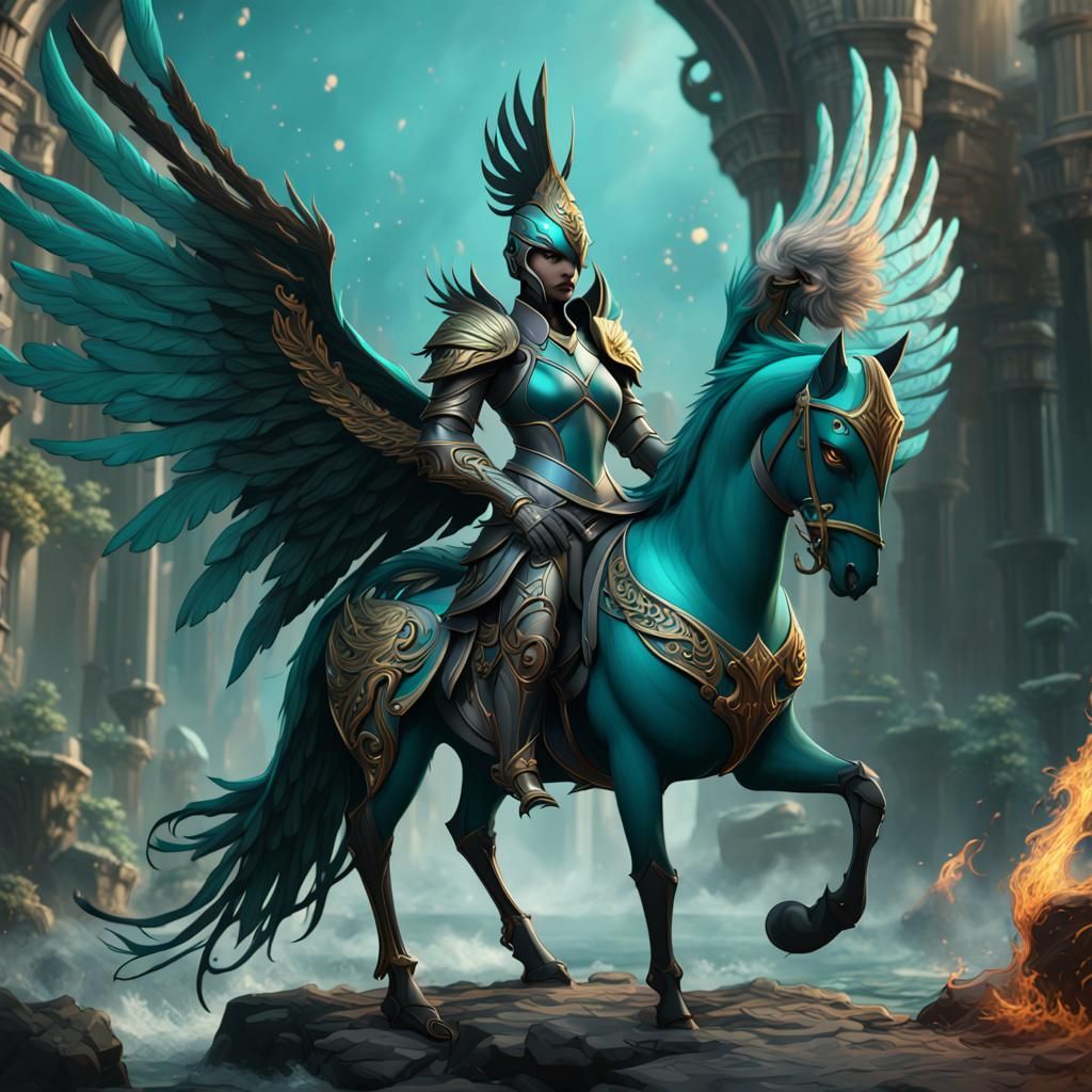 Black and Teal Phoenix Knight Concept Art