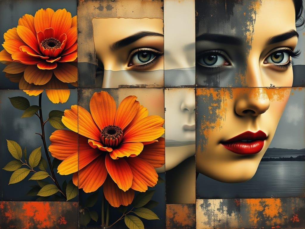Woman with Floral Visage in Oil Painting Style