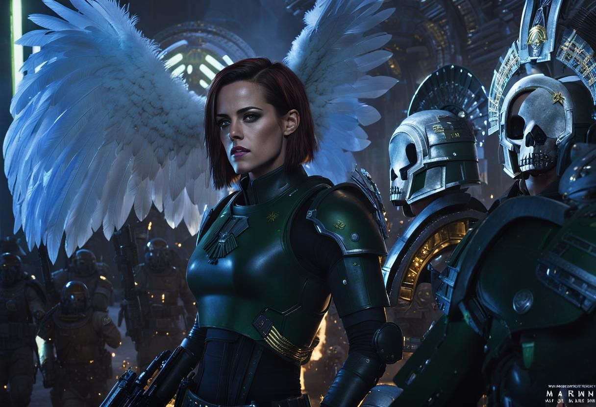 Futuristic Space Marine with Aztec Armor and Wings