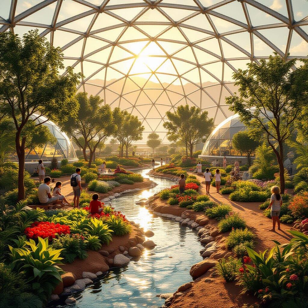 Thriving Martian Colony Under Geodesic Dome