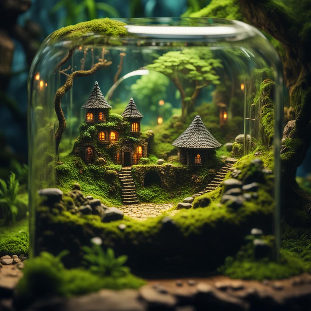 Miniature Ancient City in Jungle Terrarium: Digital Art