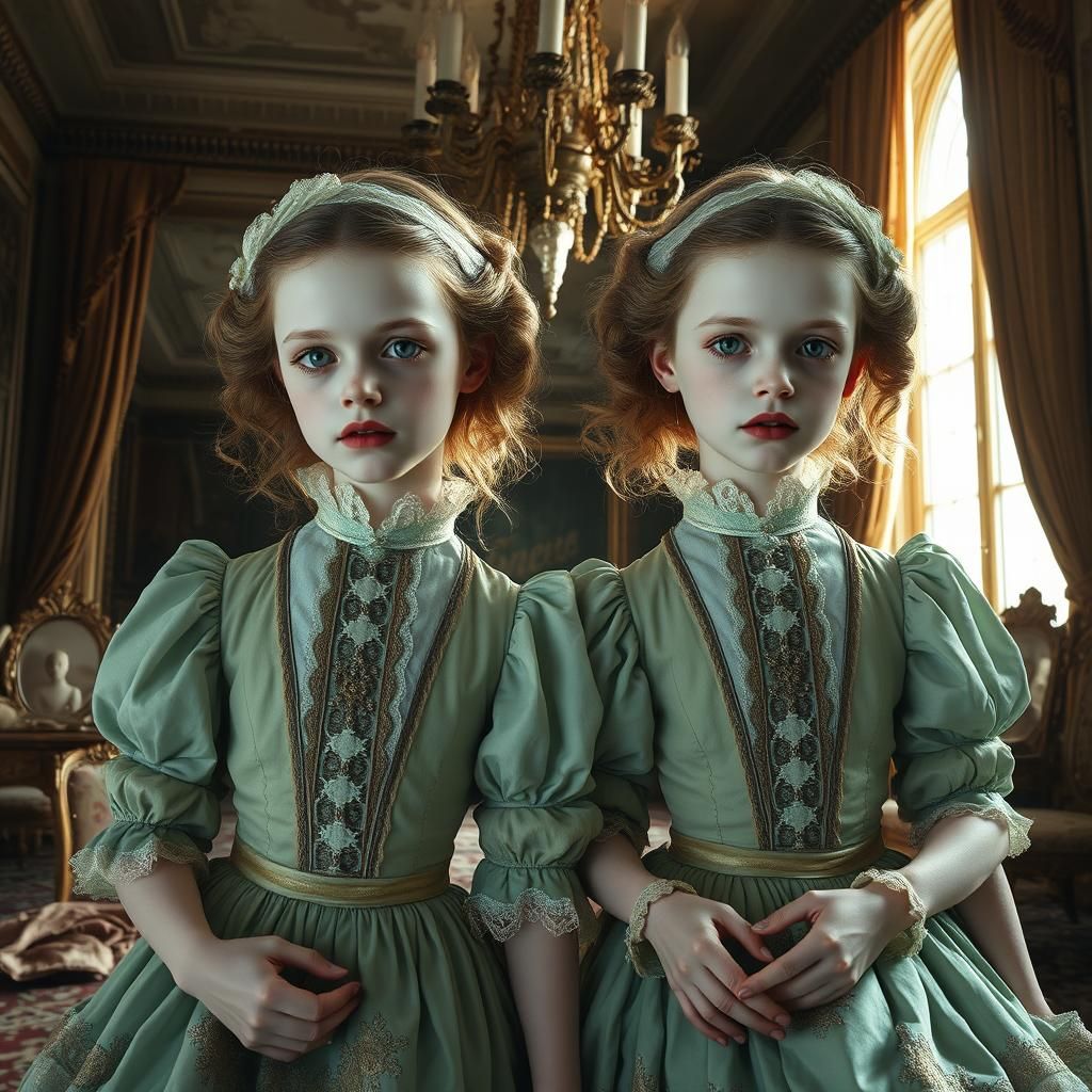 Eerie Twin Girls Play in Abandoned Victorian House