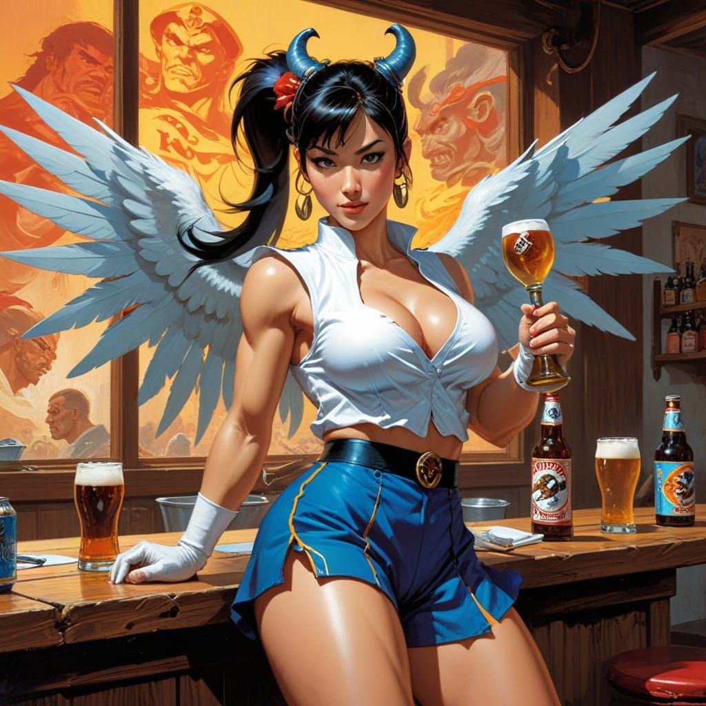 Chun Li as Hooter's Waitress in Pin-Up Comic Style