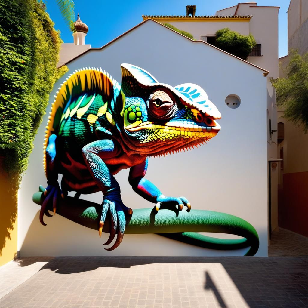 Realistic Chameleon Anamorphic 3D Street Art