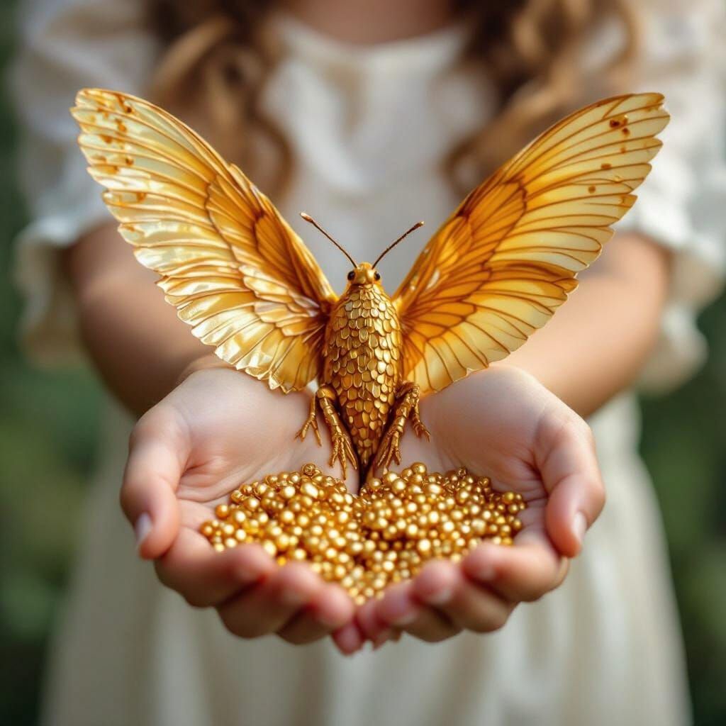 Angel with Honey-Glued Wings and Hands Full of Gold