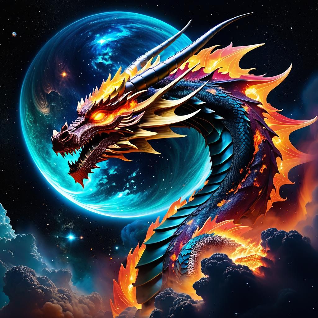 Fiery Dragon of Galaxies: Fantasy Planetary Art