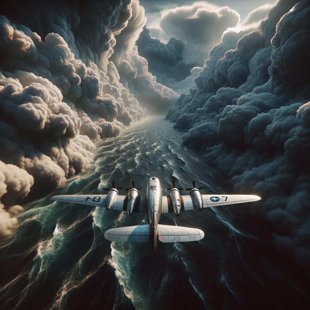 Vintage Lockheed Electra 10E Soaring Over Stormy Pacific