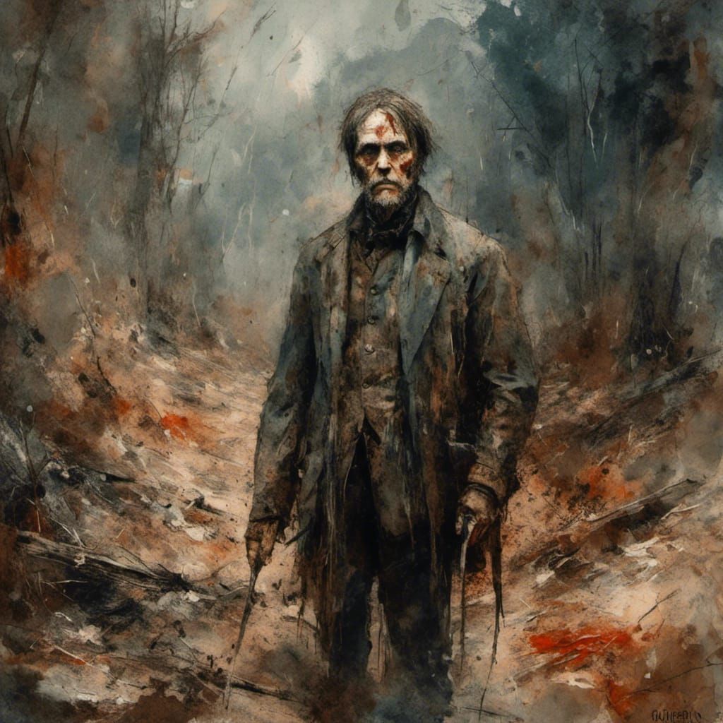 Macabre Loser in Gouache Watercolor Painting