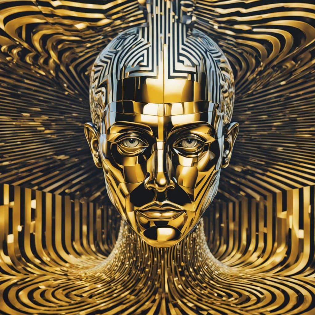 Surreal Mirrored Figures in Optical Art Style