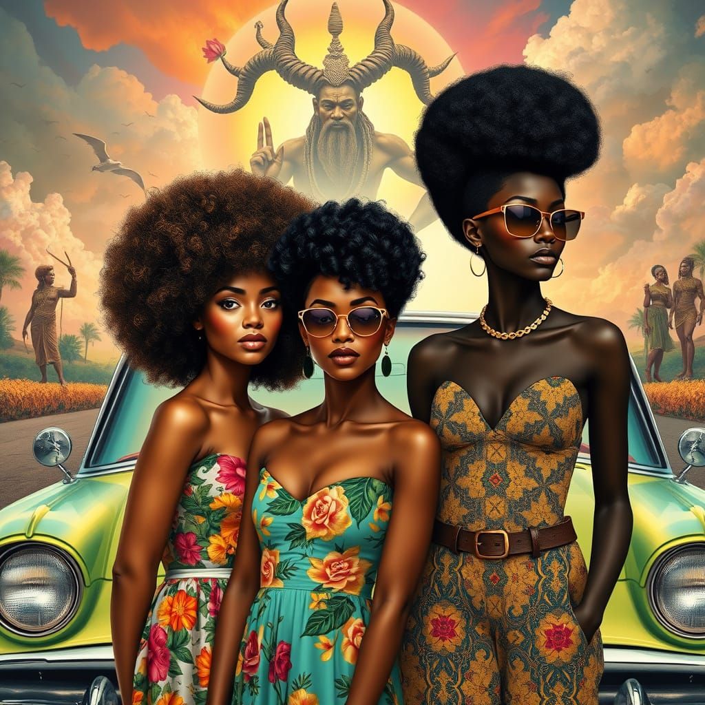 Vintage Convertible with Mythological Gods