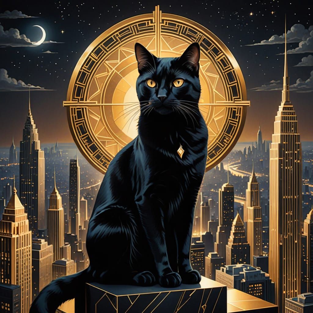 Elegant Art Deco Cat on Luxury Skyscraper