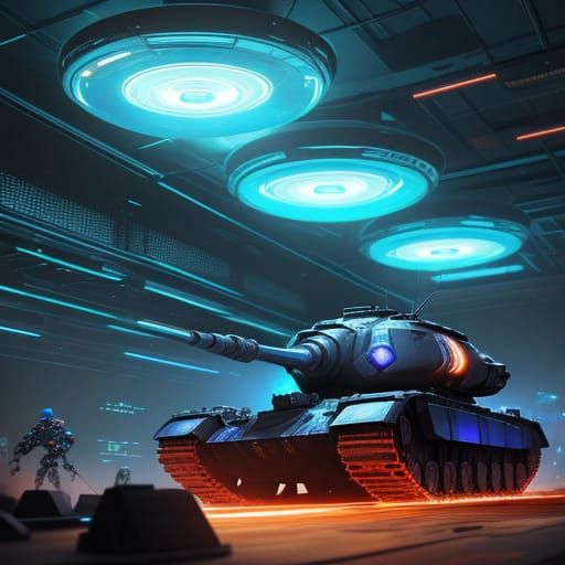 Saucer-Shaped Robots Restore Futuristic Tank in Neon-Lit Ind...