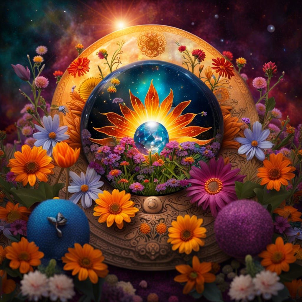 The Sun Tarot Card with Crystal Ball