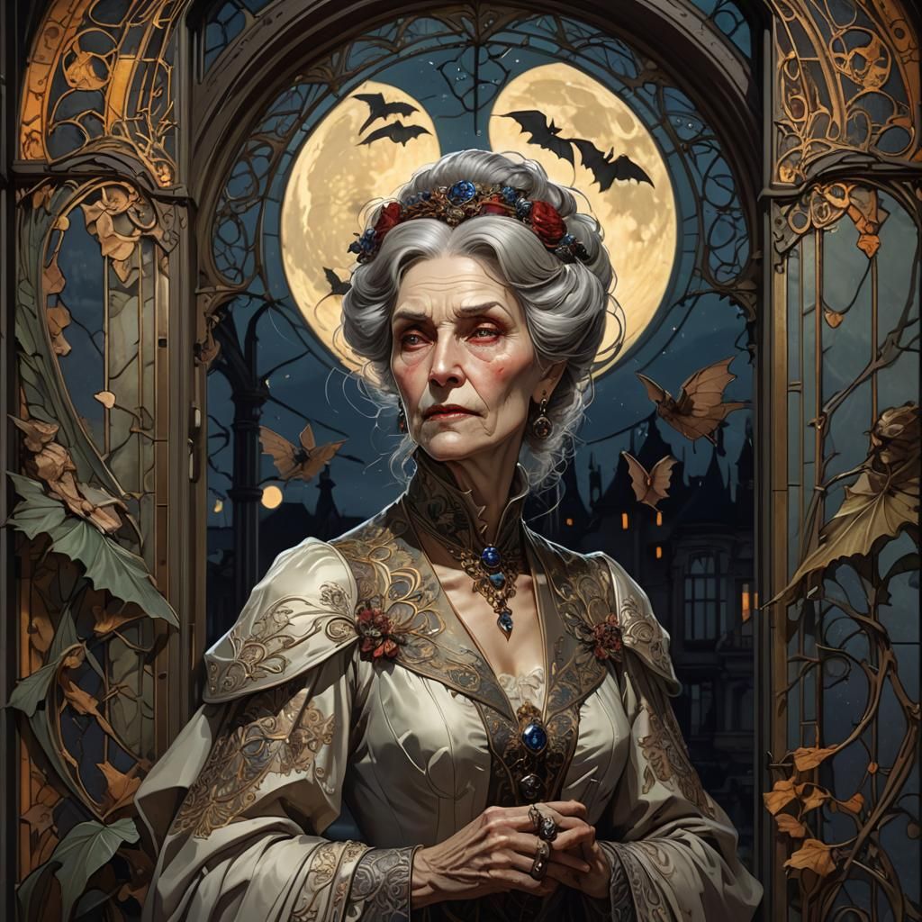 Elegant Vampire Granny in Art Nouveau Style