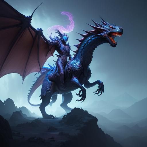 Warrior Riding Dragon in Expressionistic Style