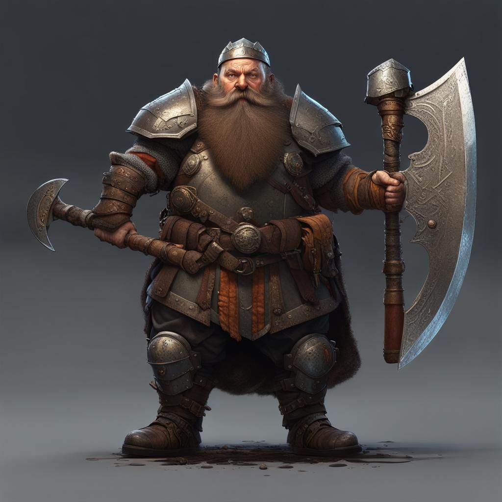Detailed Portrait of Armored Dwarf Warrior with Axes