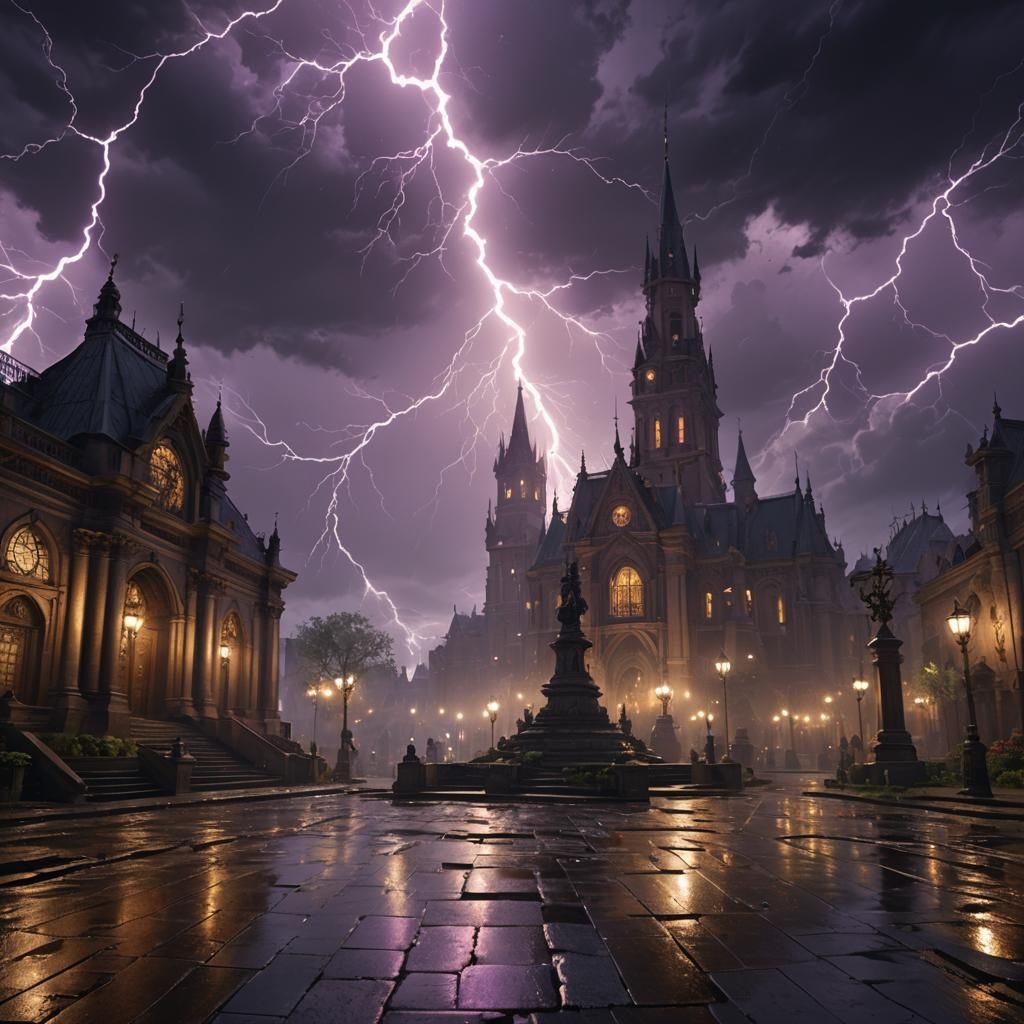 Epic Thunderstorm with Lightning Strike in Dark Fantasy Styl...