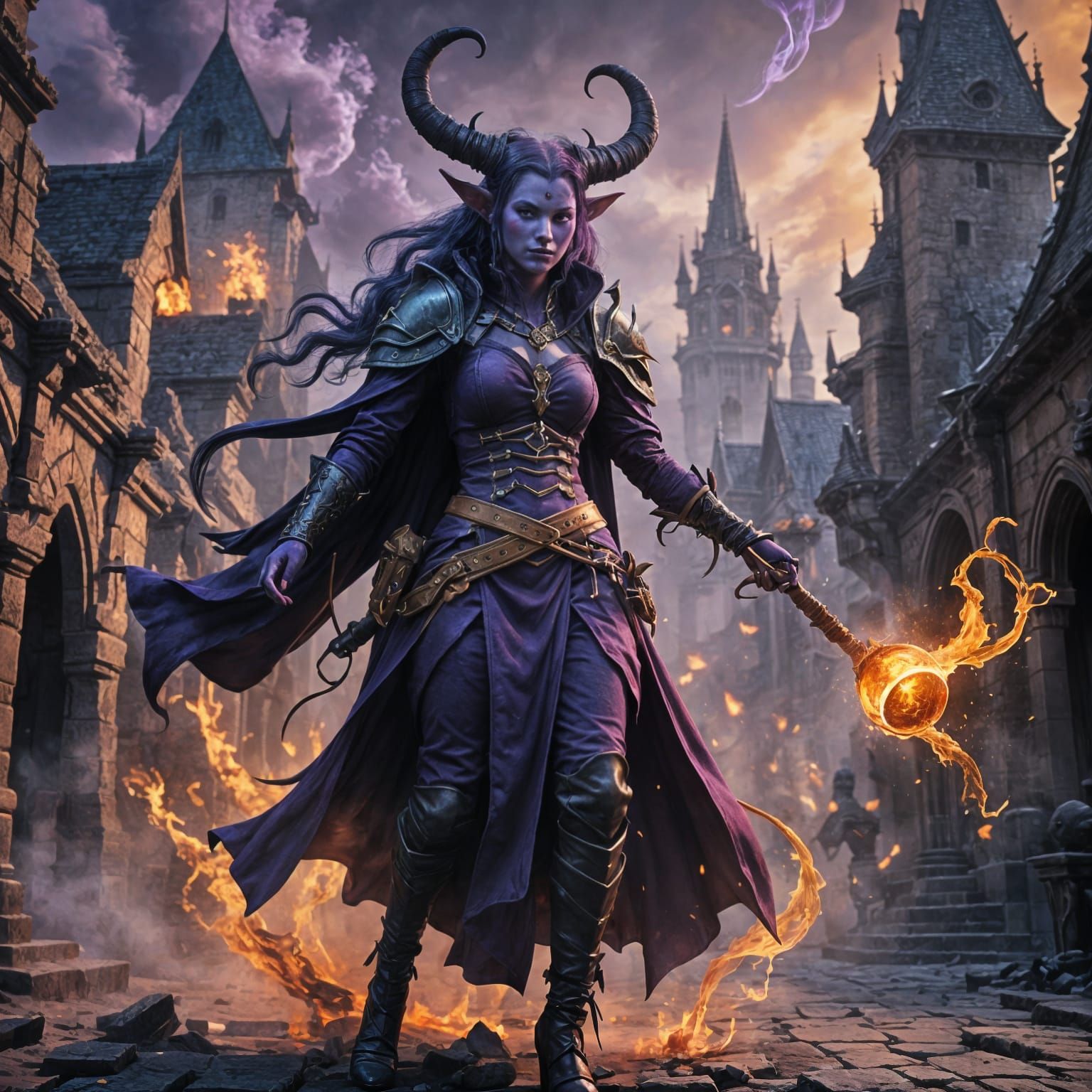 Tiefling Warlock Casting Purple Magic