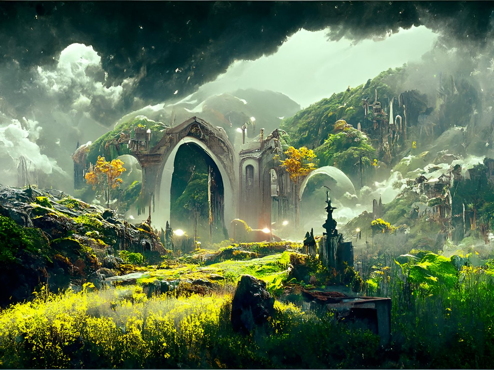 Magical Gateway Matte Painting in an Overgrown City