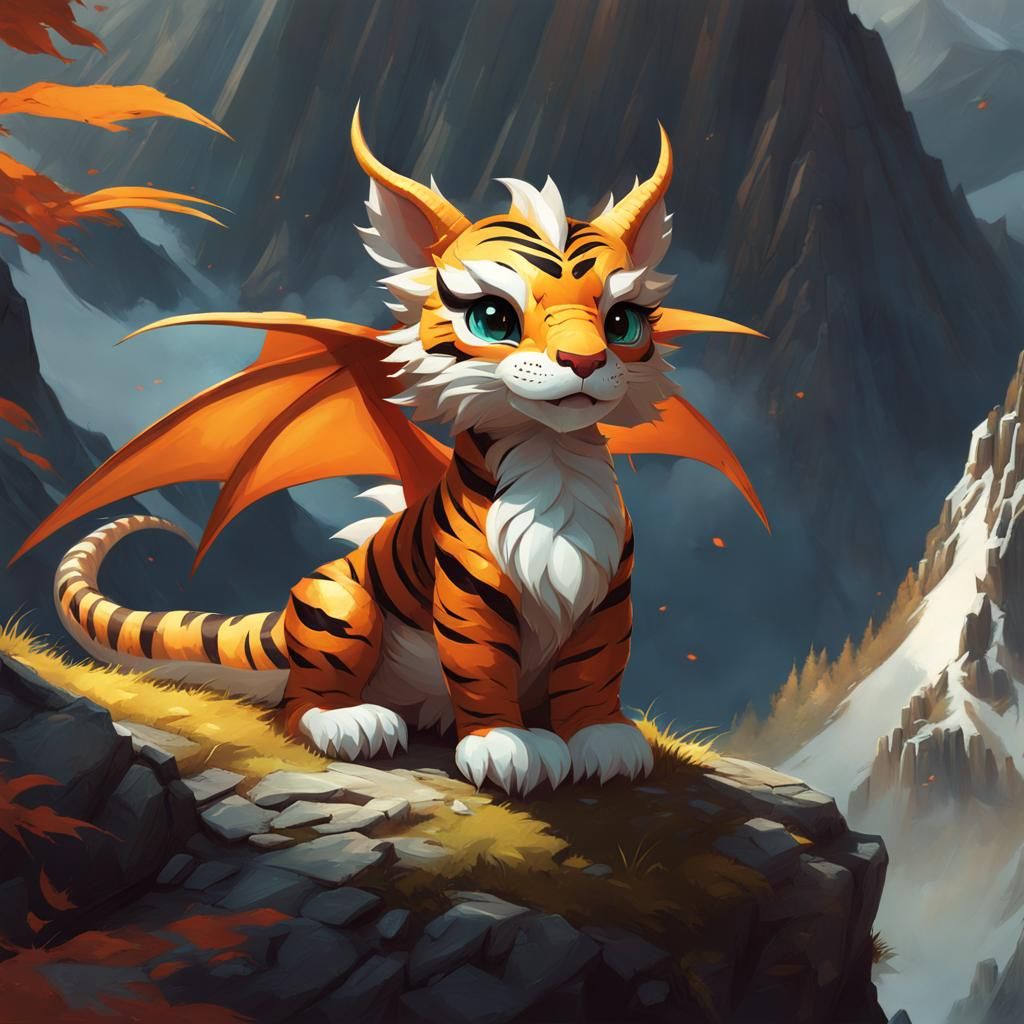 Chibi Dragon as Tiger in Sunny Mountains