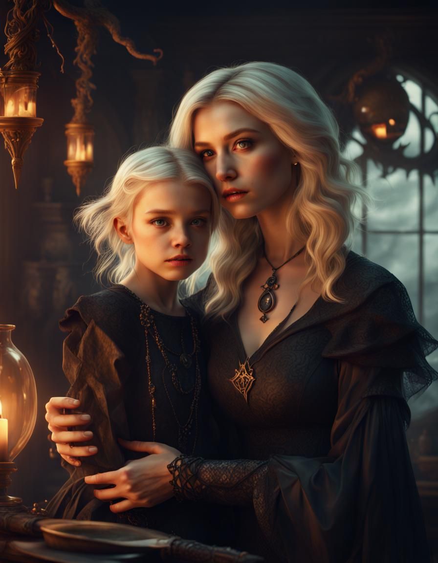 Blonde Witch Mother and Daughter: Digital Matte Painting