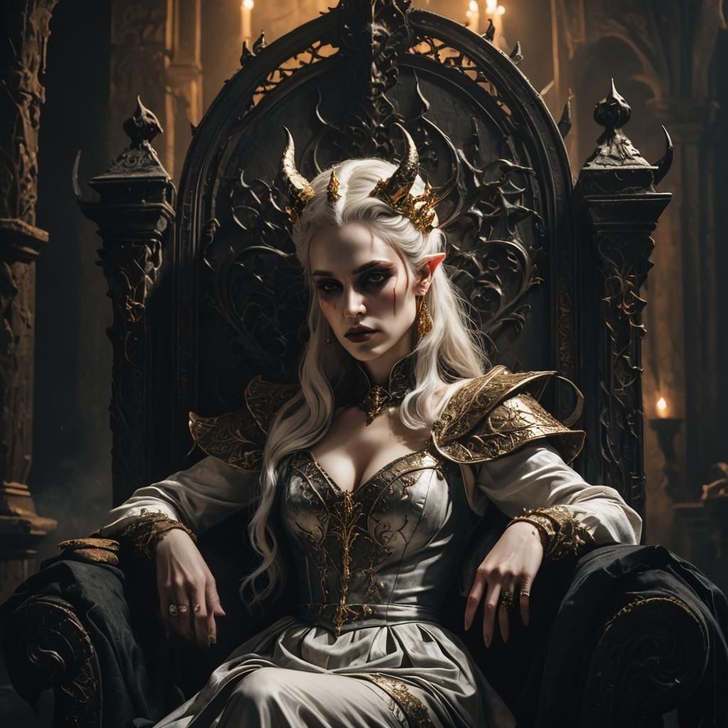 Pale Devil Woman in Desolate Landscape