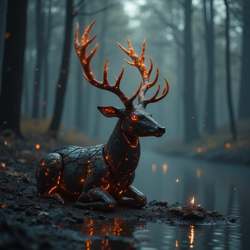 Mechanical Deer in Burnt Forest