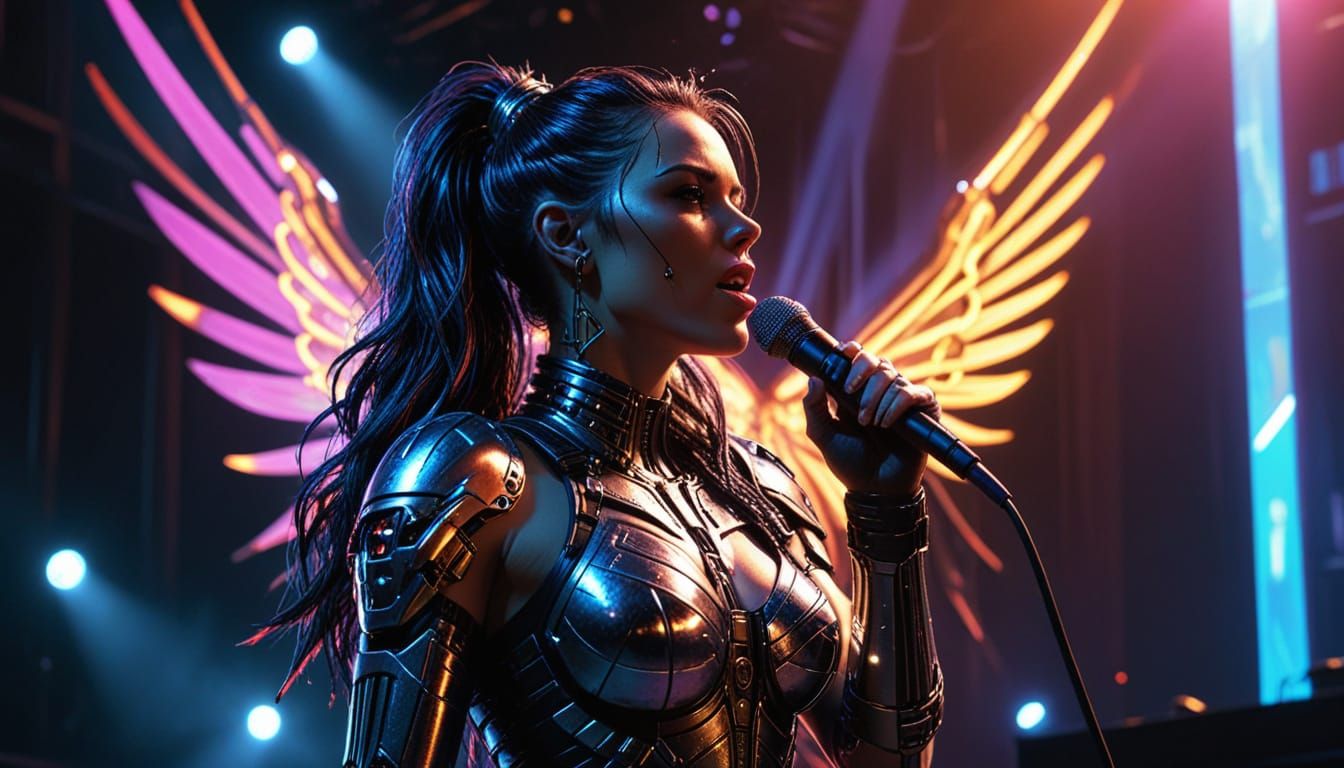 Cyberpunk Fairy Sings with Cosmic Stage Presence