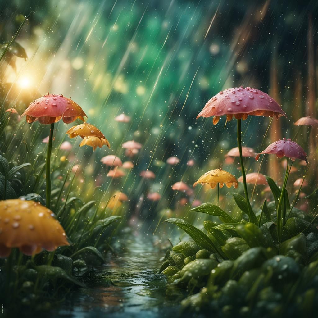 Hyperrealistic Lily with Raindrops in a Garden