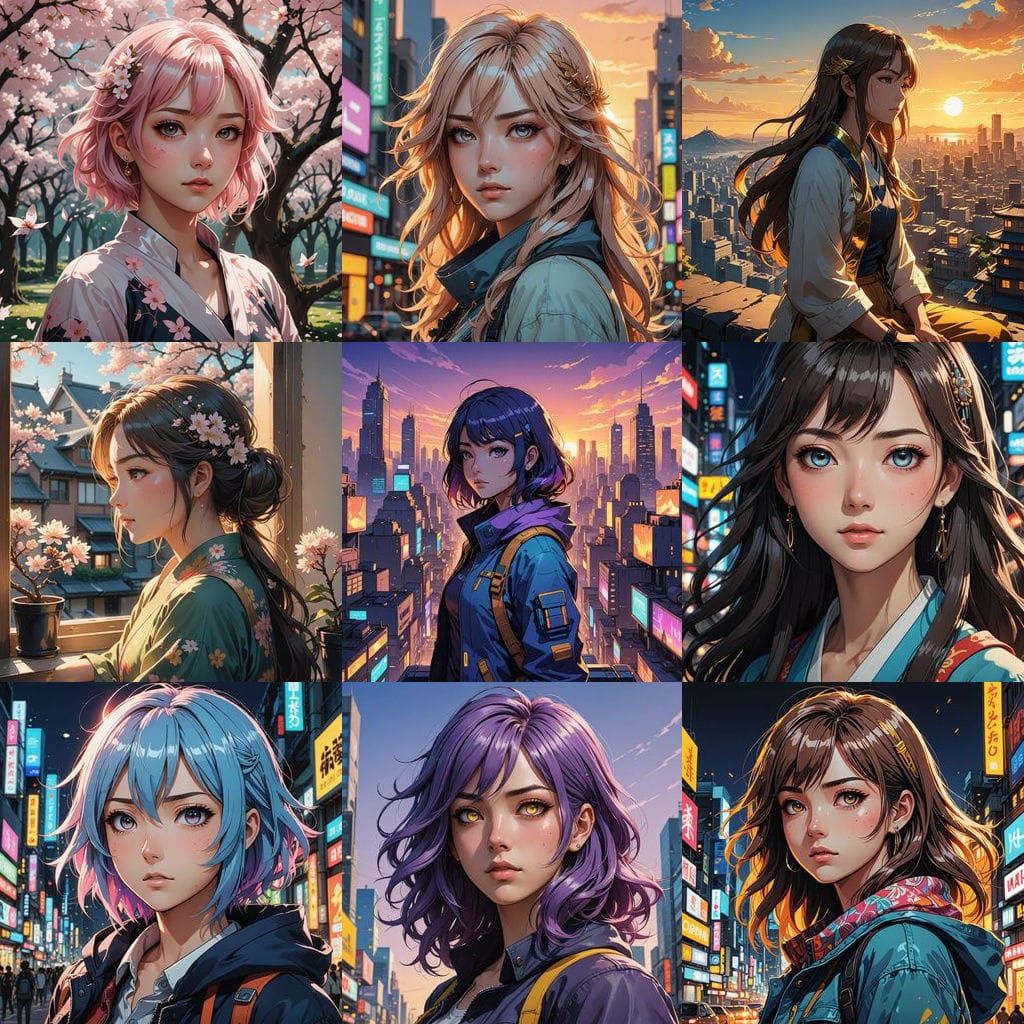 Anime Girls in Vibrant Cel-Shaded Style