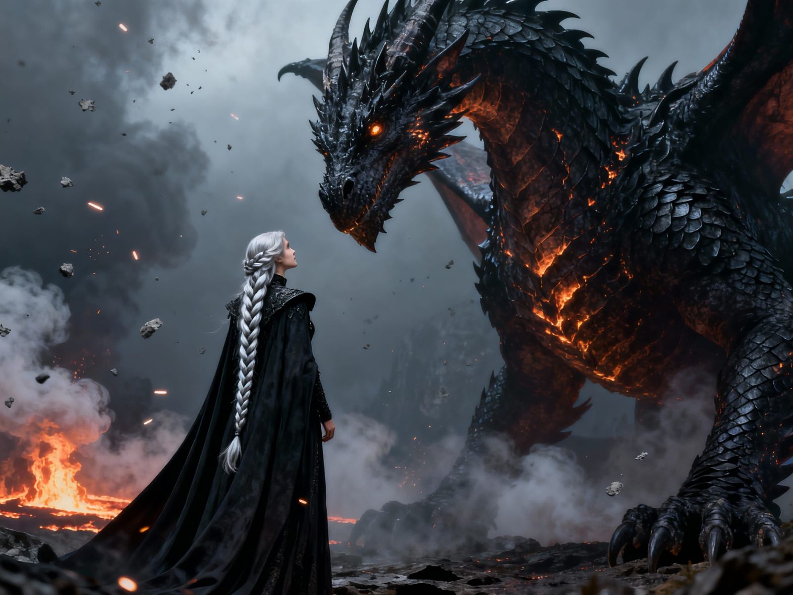 Dragon Queen Confronts Colossal Black Dragon
