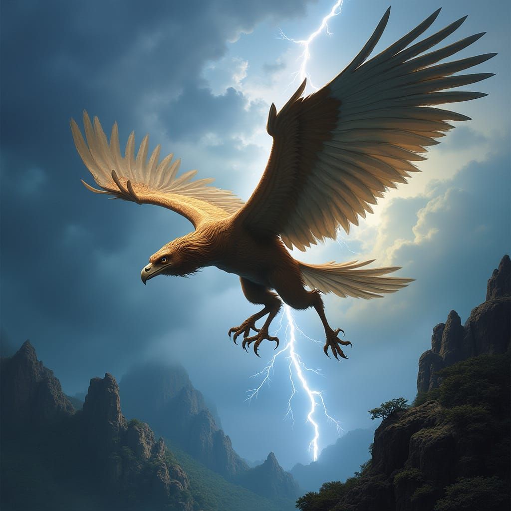 Griffin Soaring Through Stormy Sky in Fantasy Art