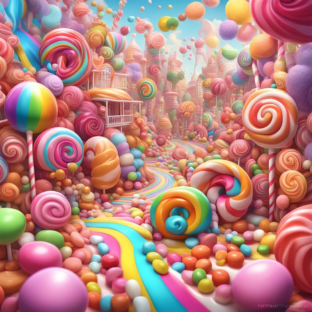Vibrant Candy Land in a Hyperrealistic Digital Illustration
