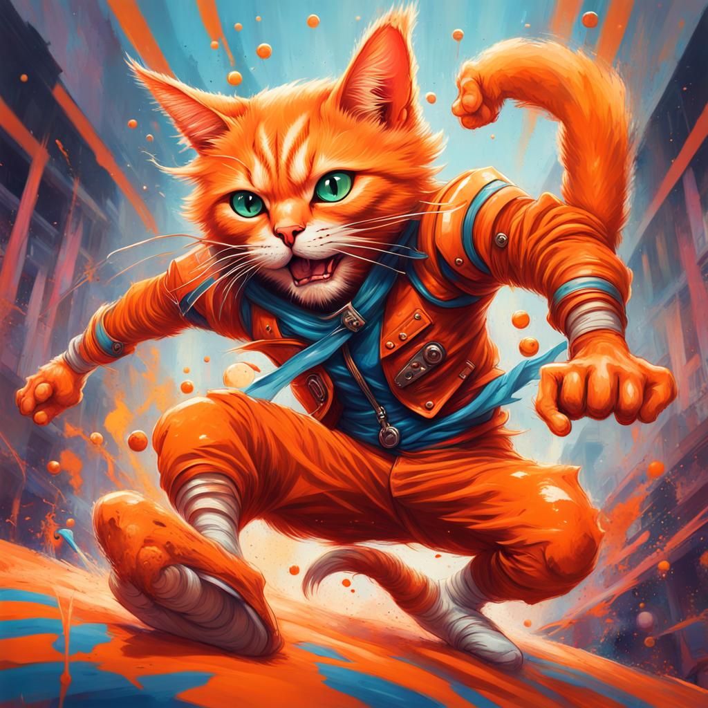 Athletic Cat Acrobat in Circus, Graffiti Art