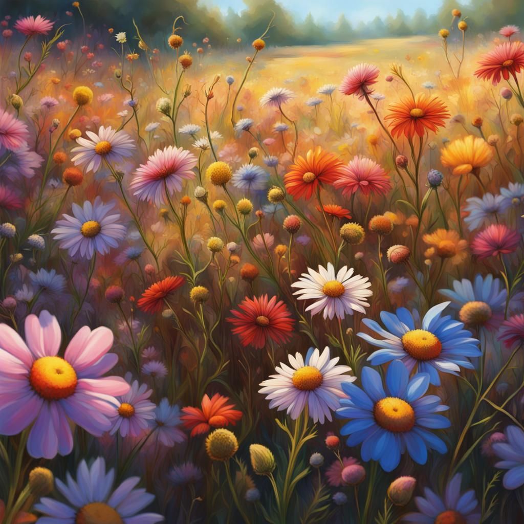 Hyperrealistic Wildflower Field in Splash Art Style