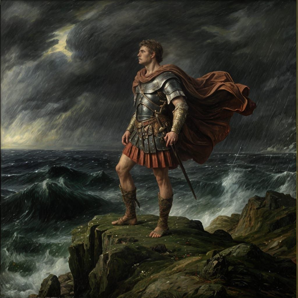 Lone Roman Legionnaire in Stormy Chiaroscuro