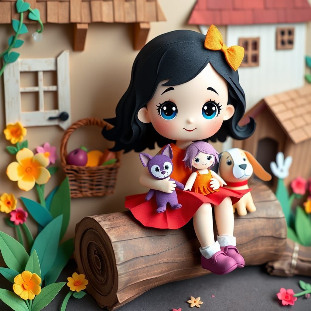 Little girl with her stuffed animals