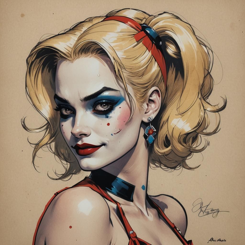 Glamorous Harley Quinn Vintage Pin-Up Sketch