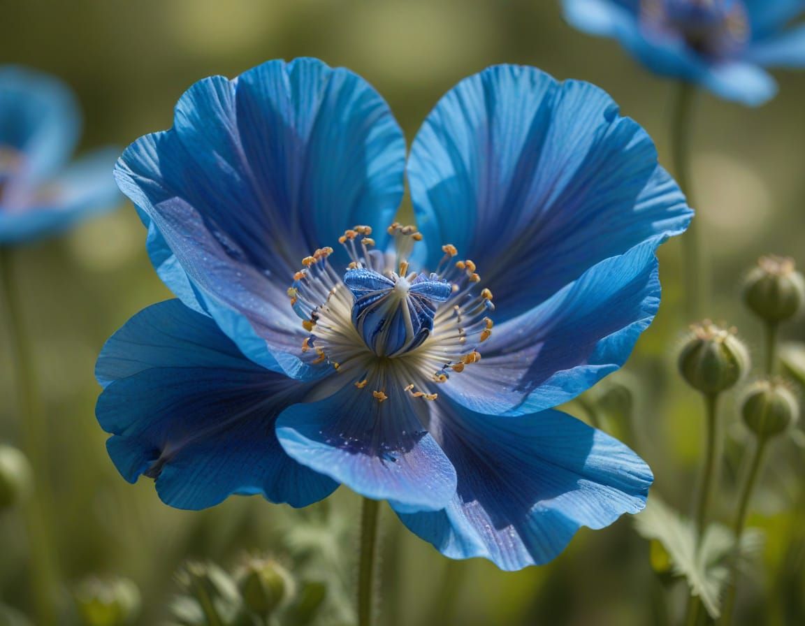 Hyperrealistic Himalayan Blue Poppy in Natural Light