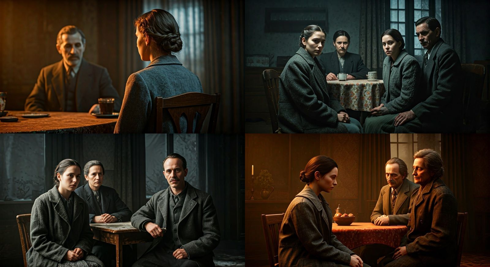 Jewish Family of the 1930s in a Grayscale Winter Scene