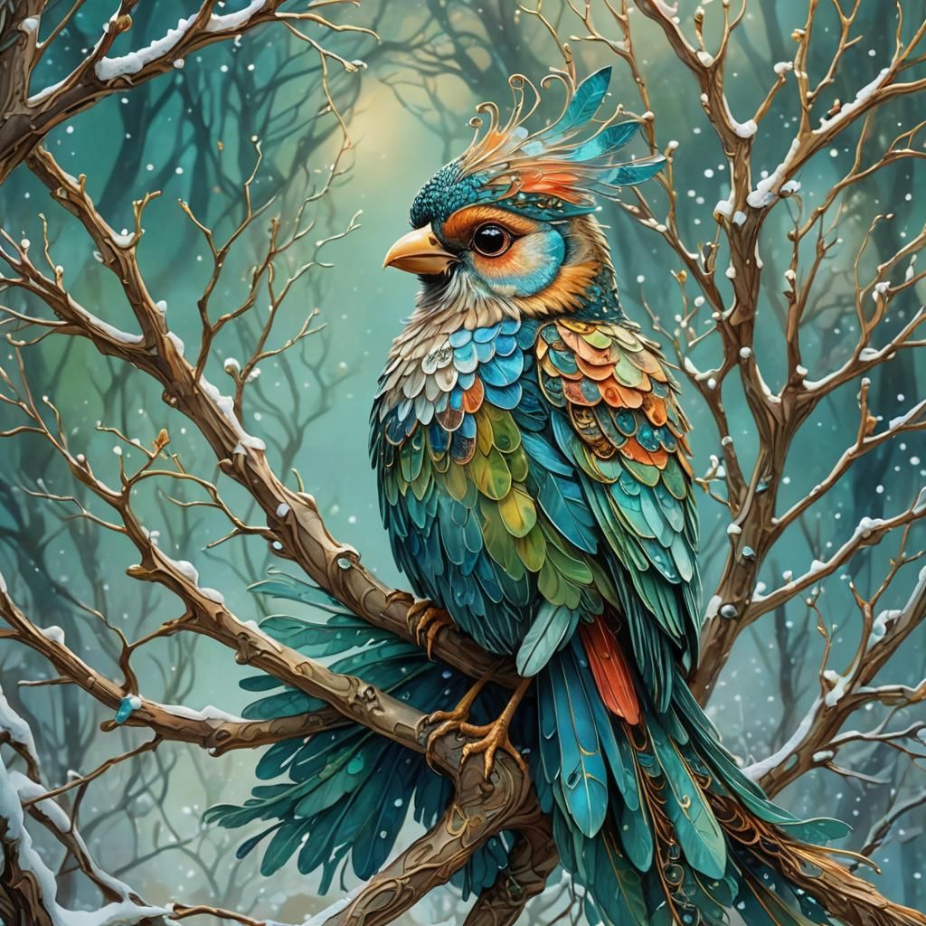 Art Nouveau Axin on Frosty Twig