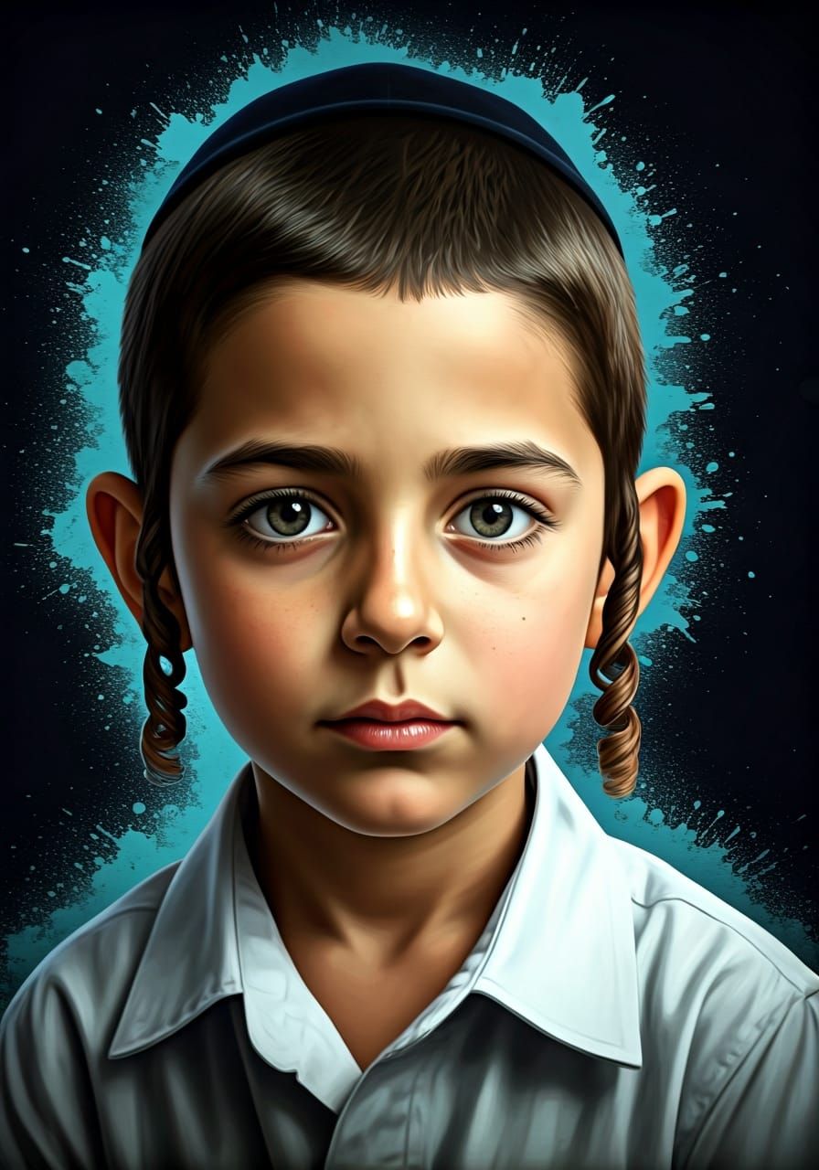 Yemenite Boy Portrait in Graffiti Art Style