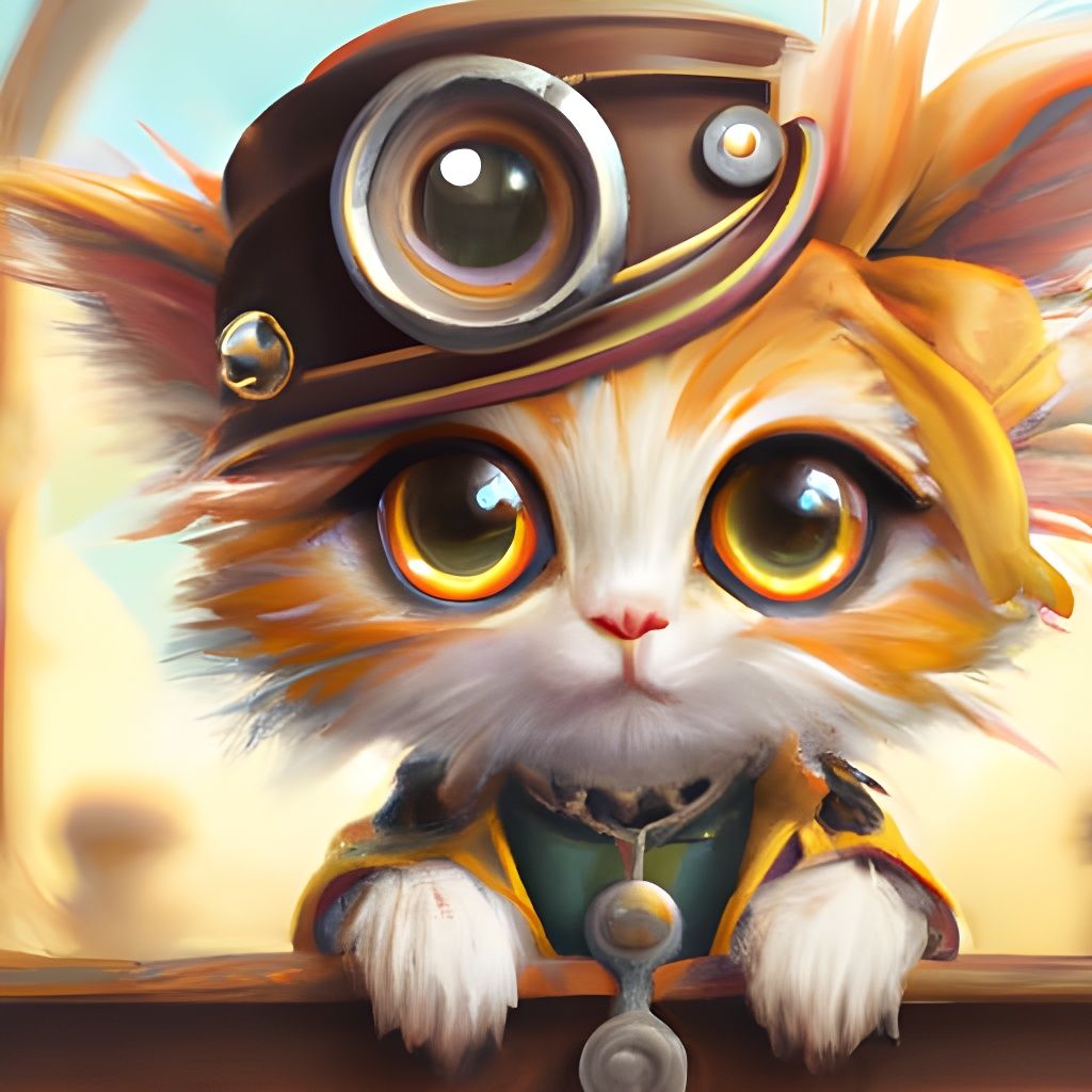 Steampunk Kitten Portrait in Digital Illustration