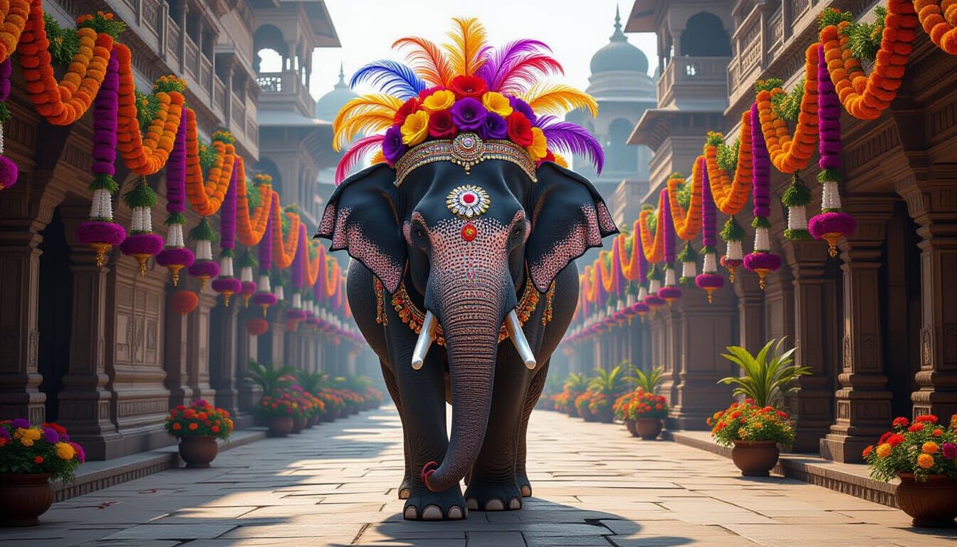 Magnificent Indian Elephant in Hyperrealistic 3D Style