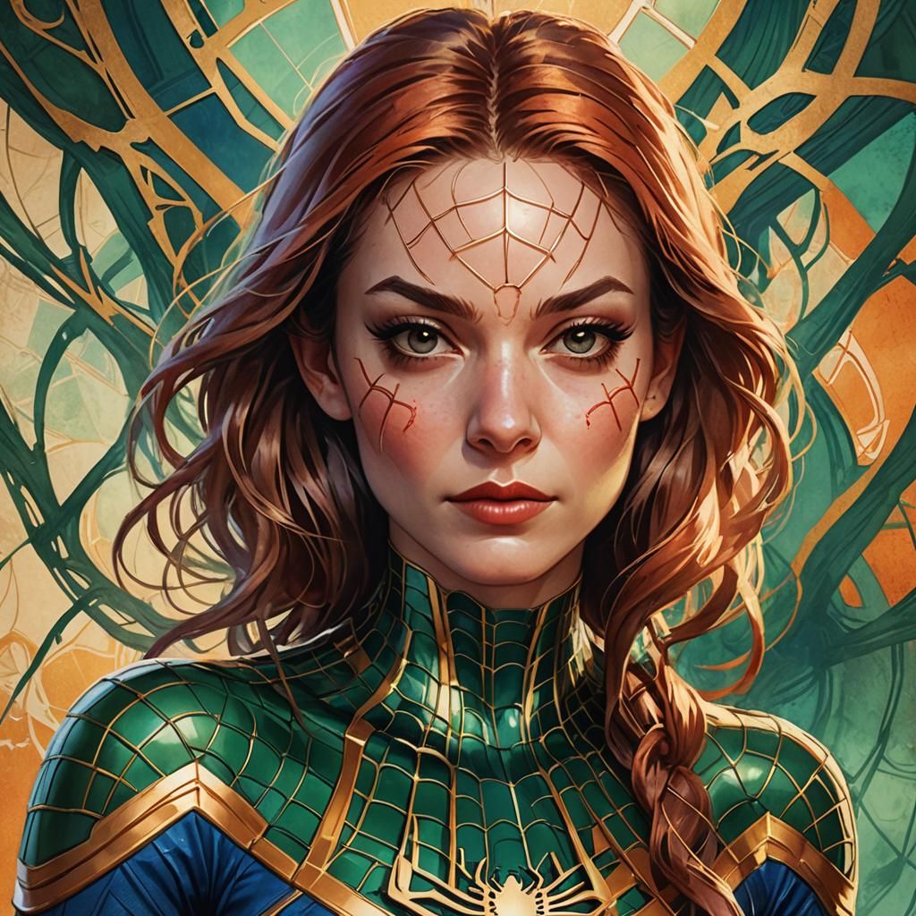 Girl Spider-Man Portrait in Art Nouveau Style